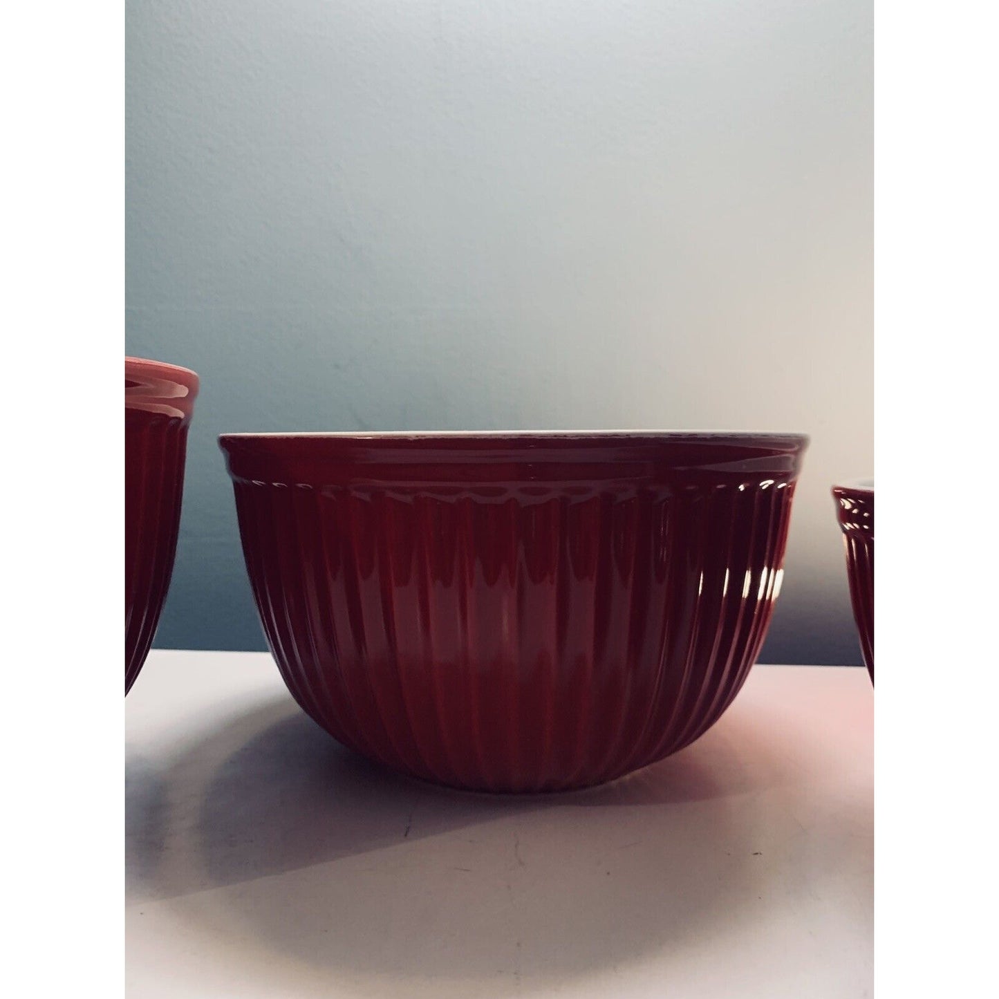 Authentic Kitchen Bright Red Nesting Mixing Bowls 3 Piece Set Heavy Solid