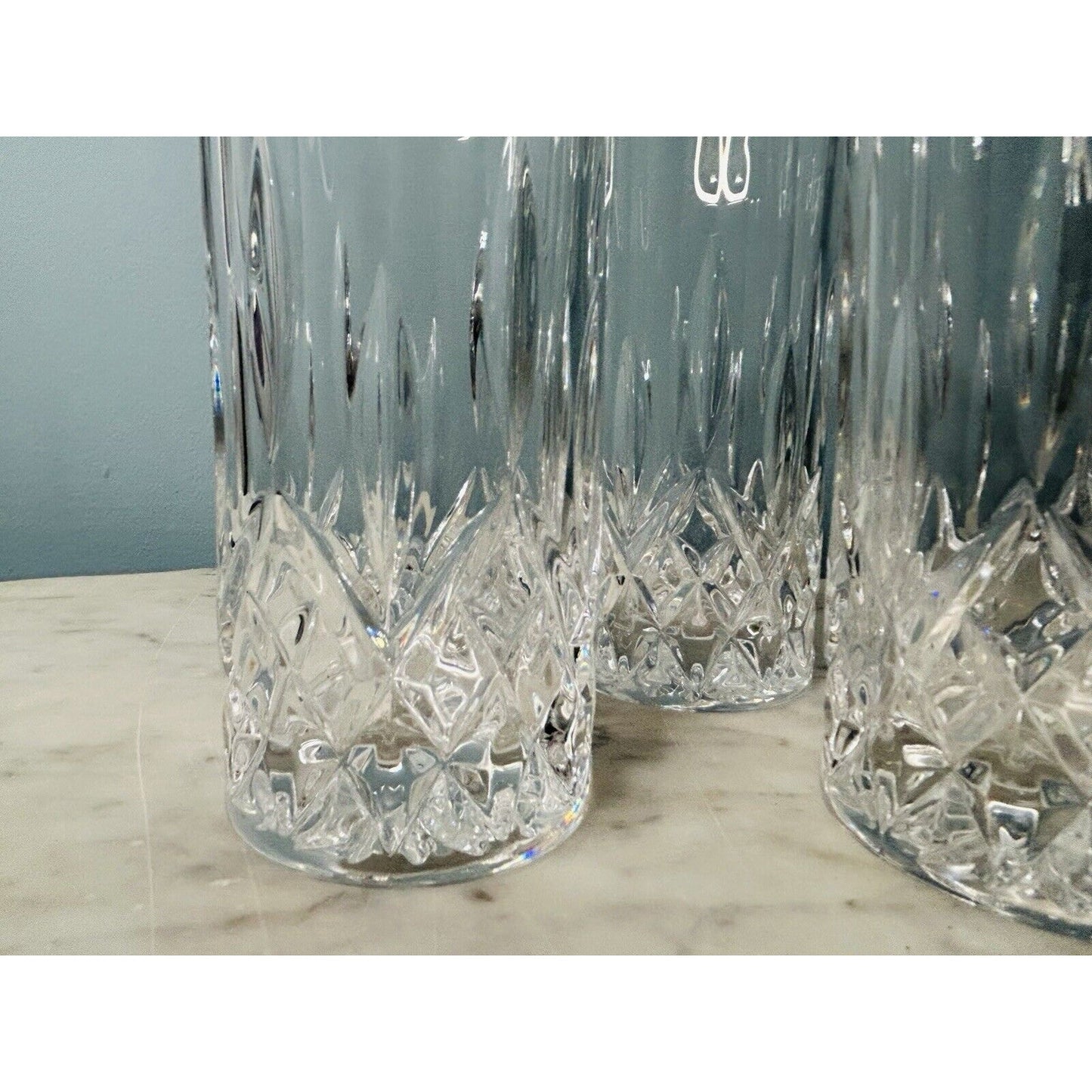 4 Royal Crystal High Ball Glasses Diamond Cut Pattern Height 5 7/8 inch Vintage