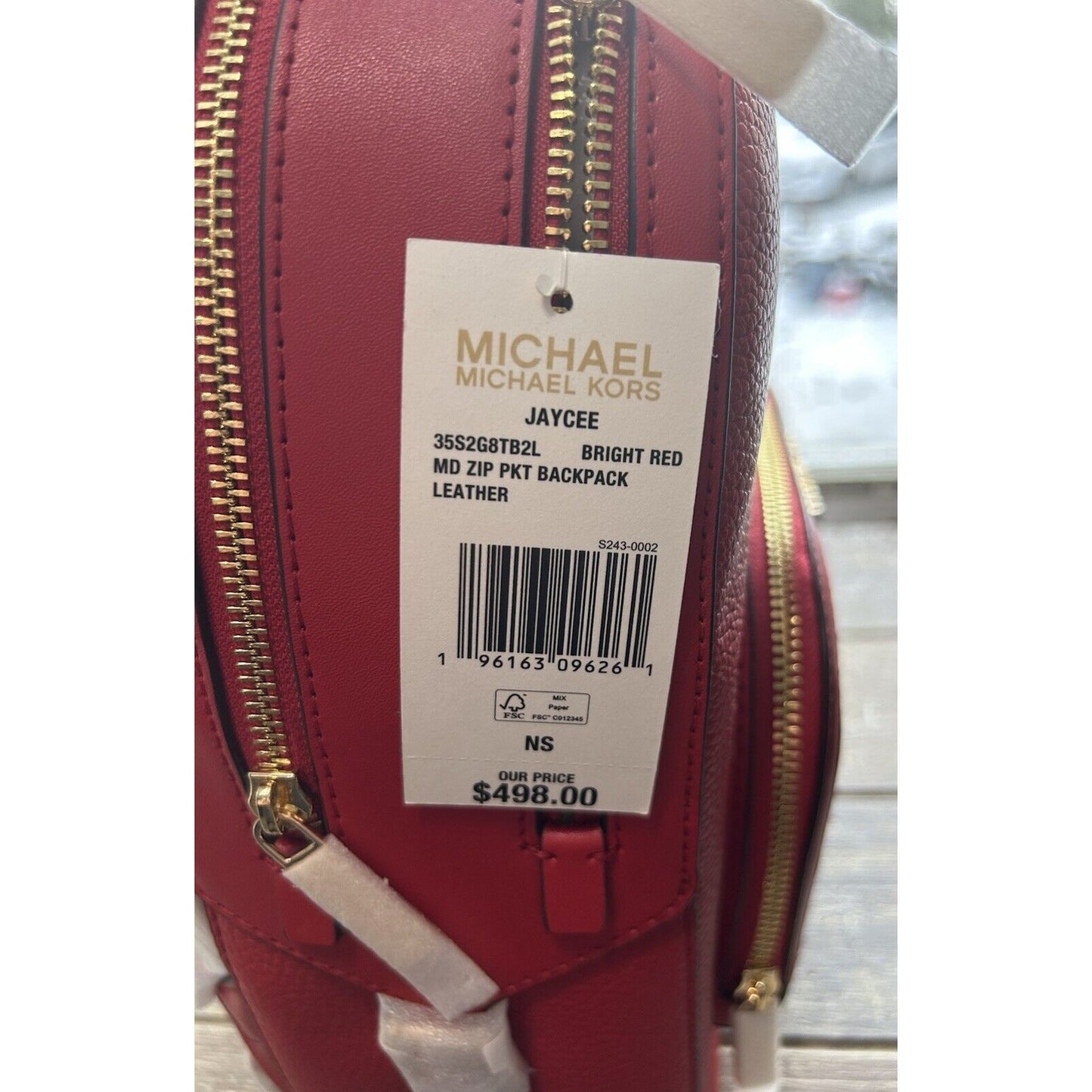 NWT Michael Kors Jaycee Medium Zip Pocket Backpack Leather Bright Red MSRP $498