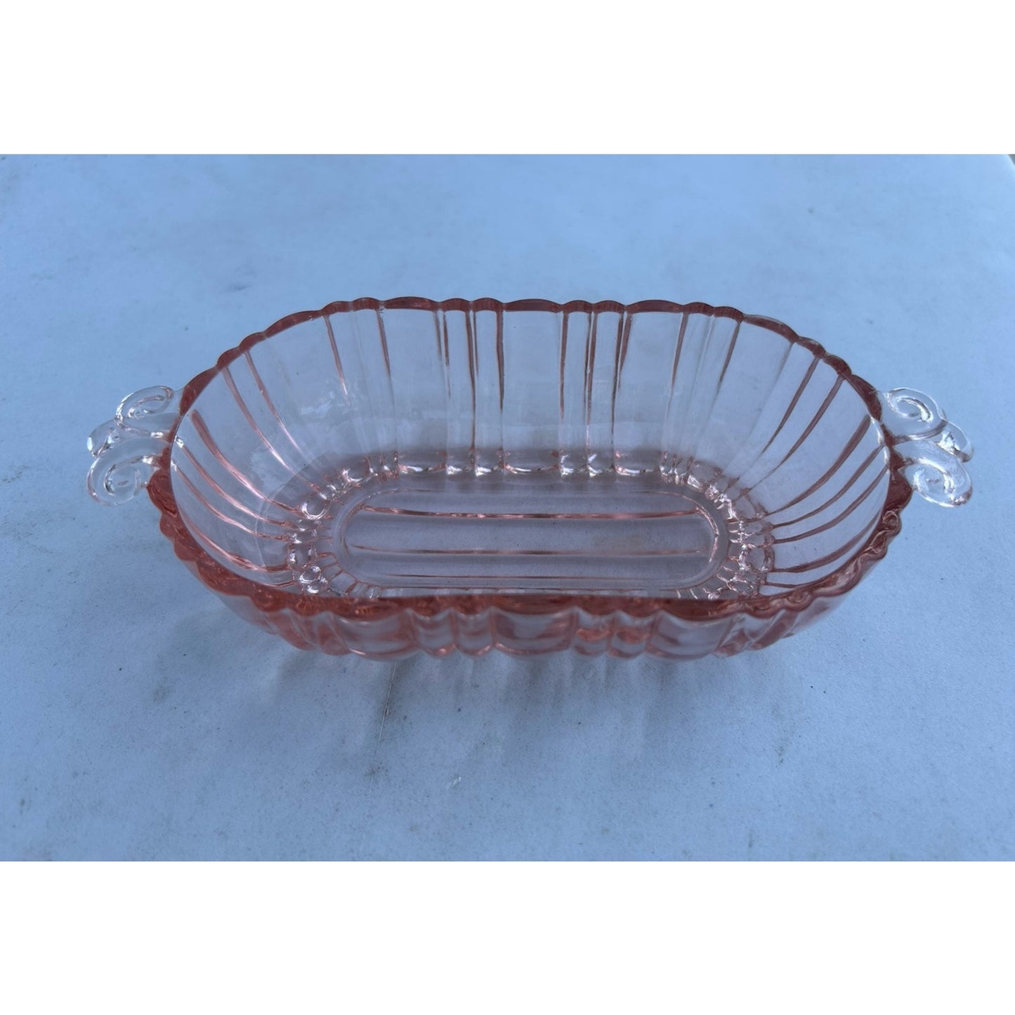 Vintage Old Cafe Pink Depression Glass Oval Olive Nut Bowl Anchor Hocking Small