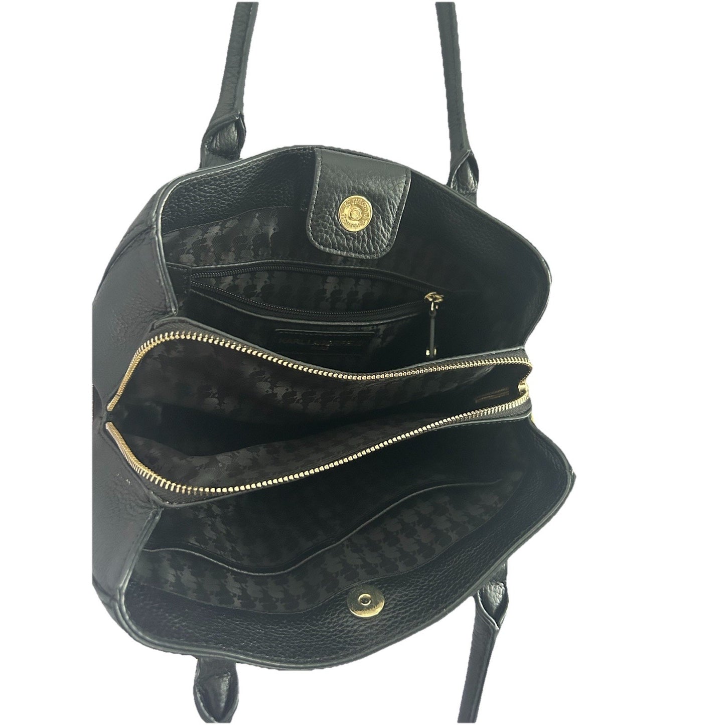 Karl Lagerfeld Black Leather Floral Stitched Bag Embroidered Flower Handbag Paris