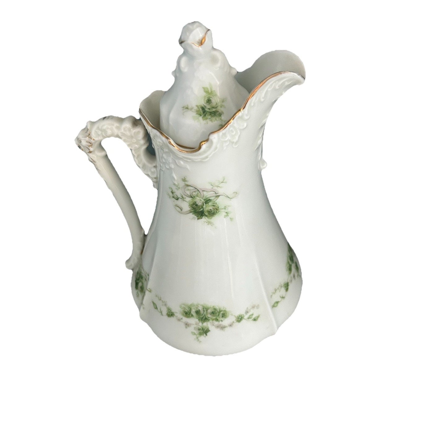 Antique Herman Ohme Eglantine Teapot Chocolate Floral Gold Gilt Dragon Handle