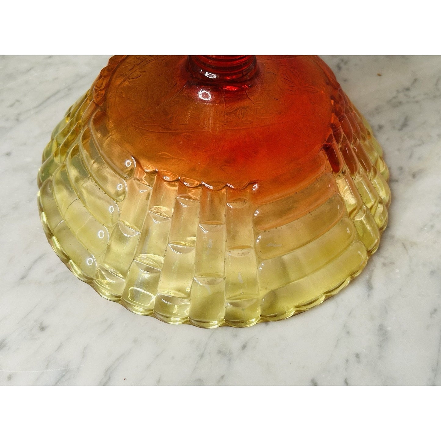 Glows Jeannette Glass Amberina Louisa Pedestal Footed Bowl Compote Ombre 1950s