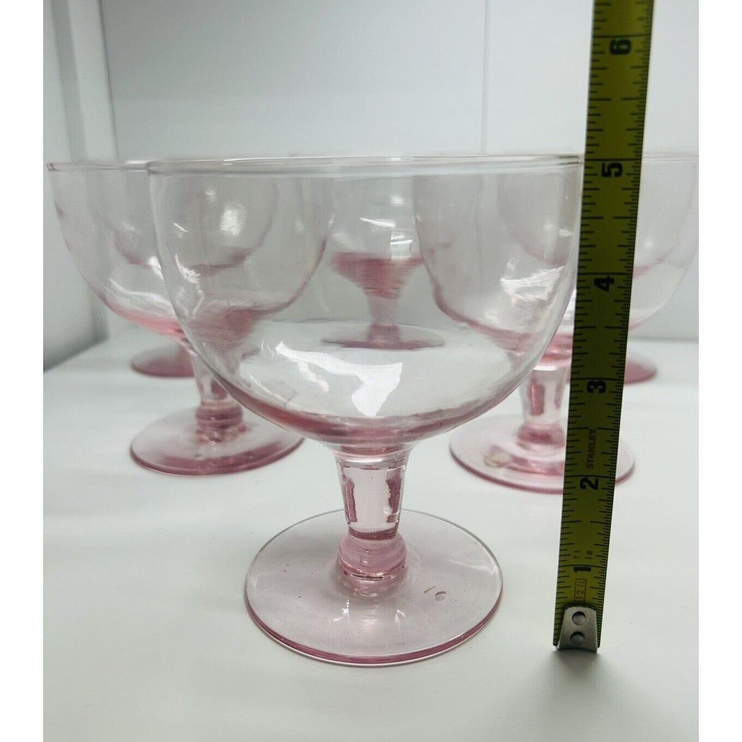 6 Vintage Blush Pink Depression Glass Champagne Sundae Sherbet Coupe Made Mexico