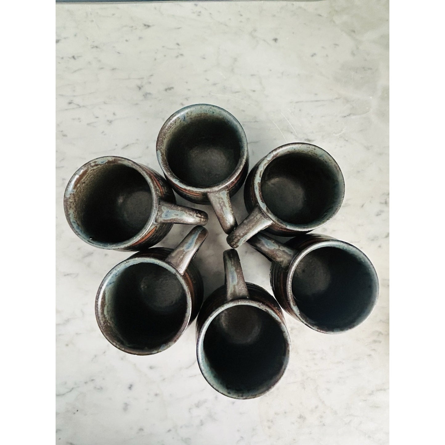 6 Vintage Japan Potbelly Coffee Mugs Mottled Glaze Stoneware Textured 12 oz