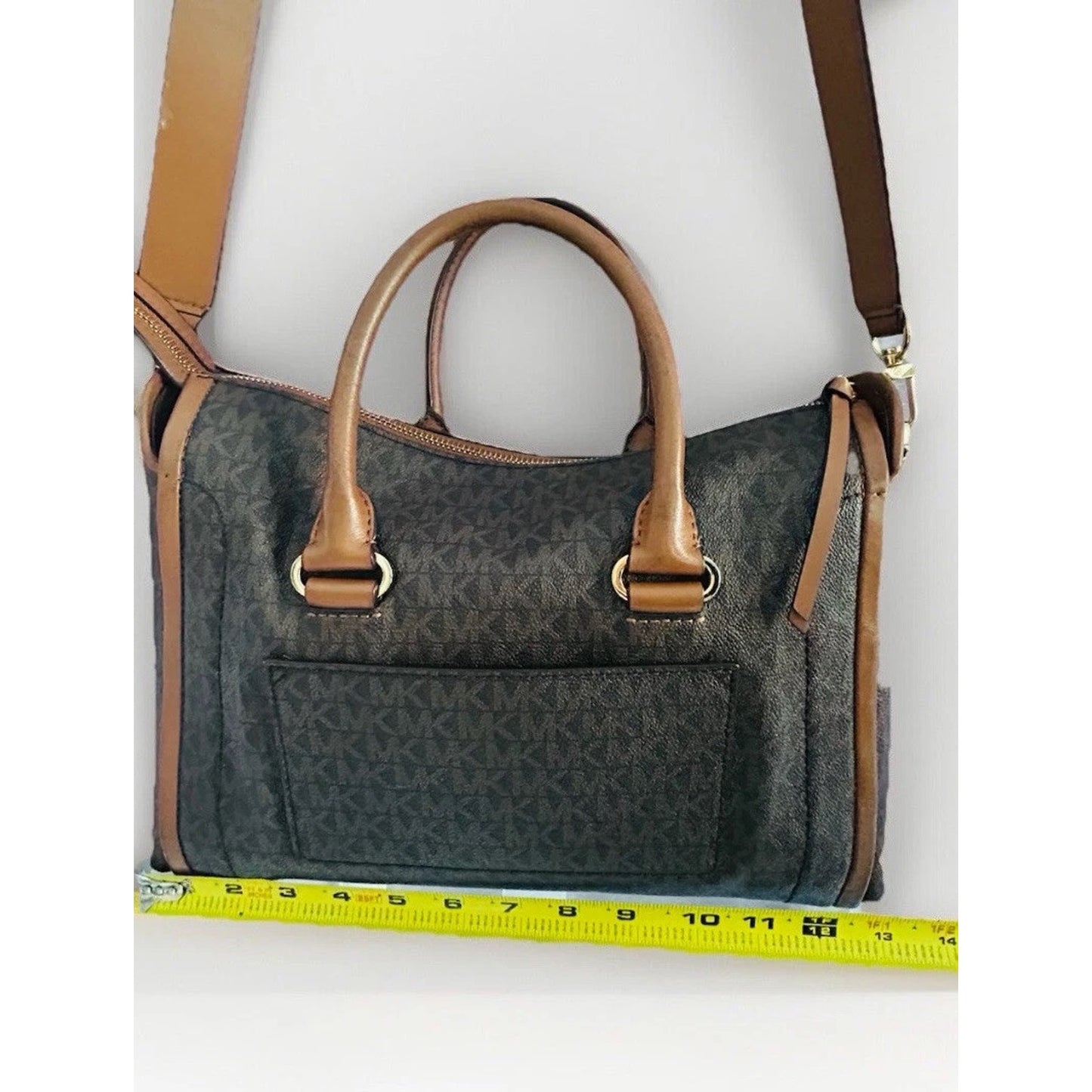 Michael Kors Carine Medium Brown Acorn Gold Satchel Handbag Handle MK Logo