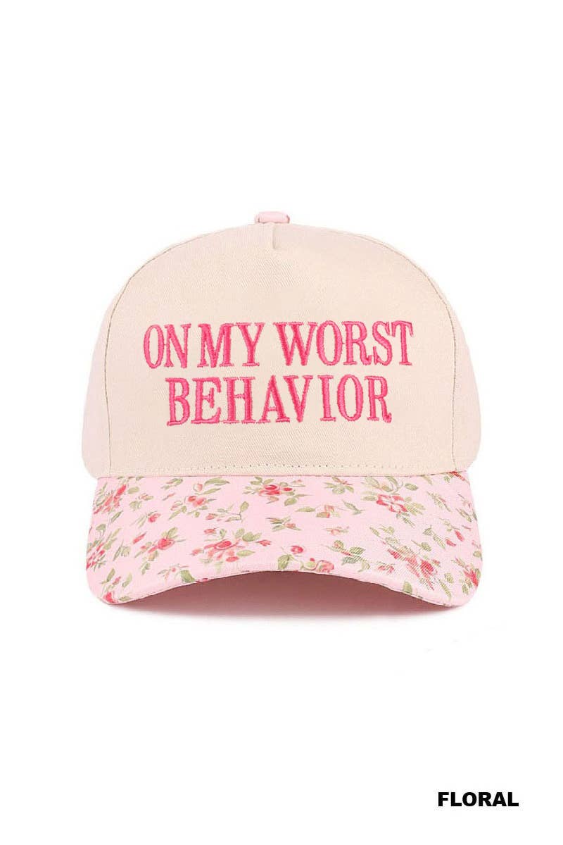 On My Worst Behavior Two Tone Canvas Cotton Cap: LEOPARD / 1(ONE SIZE)