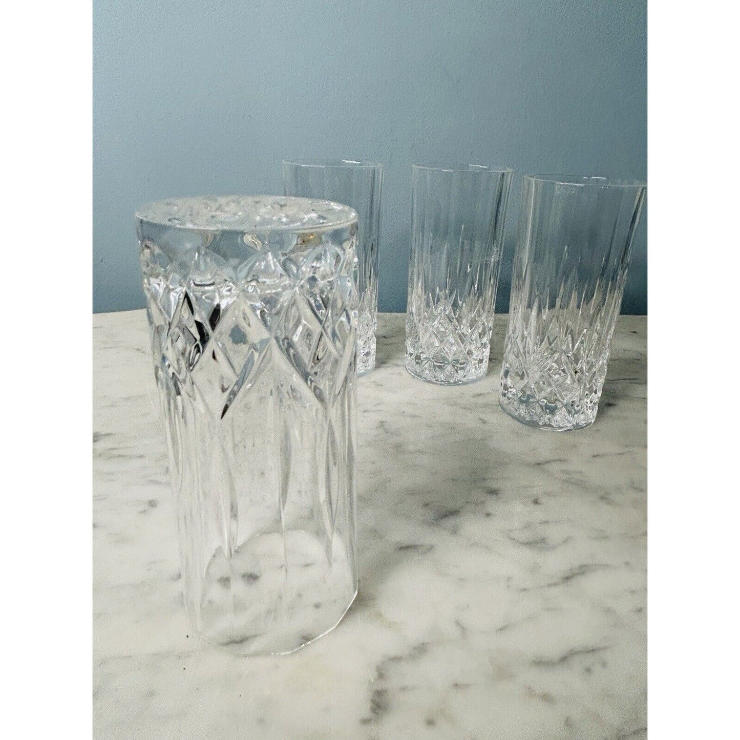 4 Royal Crystal High Ball Glasses Diamond Cut Pattern Height 5 7/8 inch Vintage