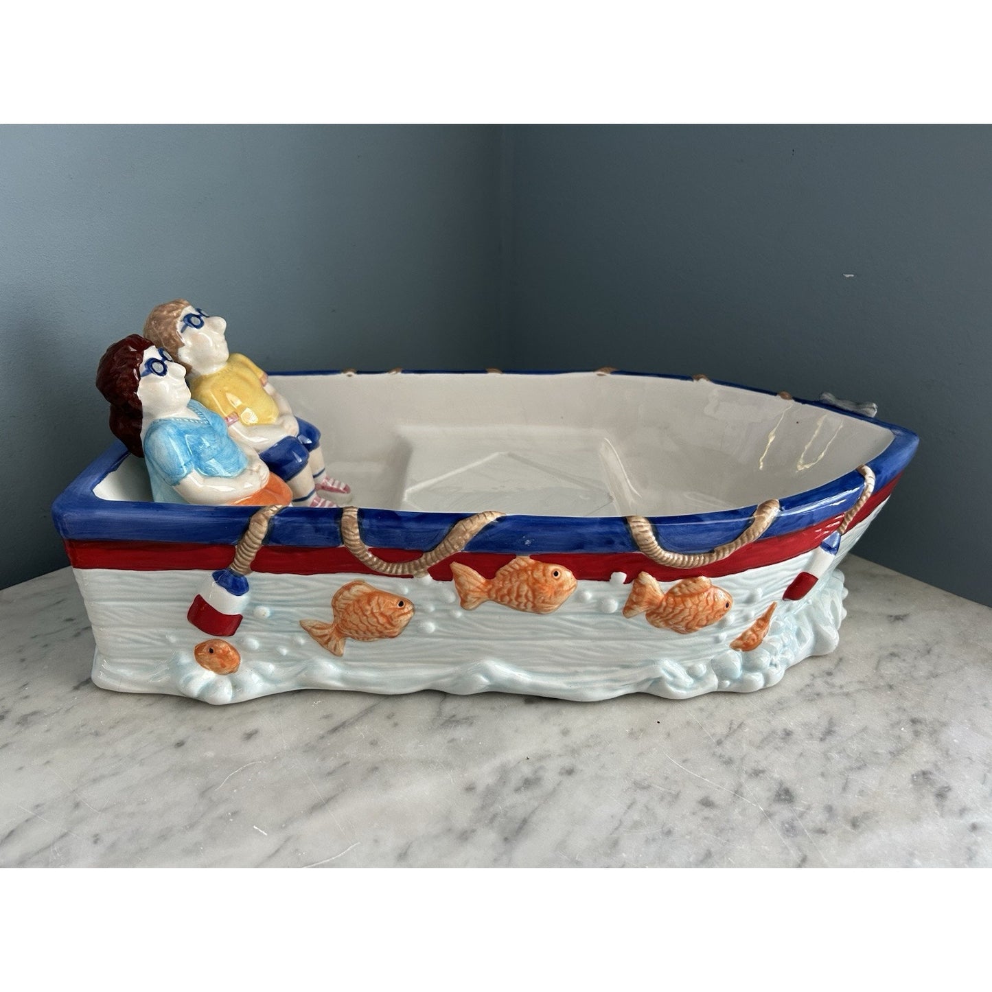 Platter Ceramic Boat Nautical Chip Dip Tray FWC Birthday Party Salsa Dip Beach