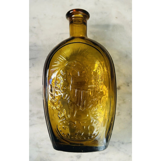 Franklin TWD Yellow Glass Bottle Lady Liberty American Eagle Collector Vintage
