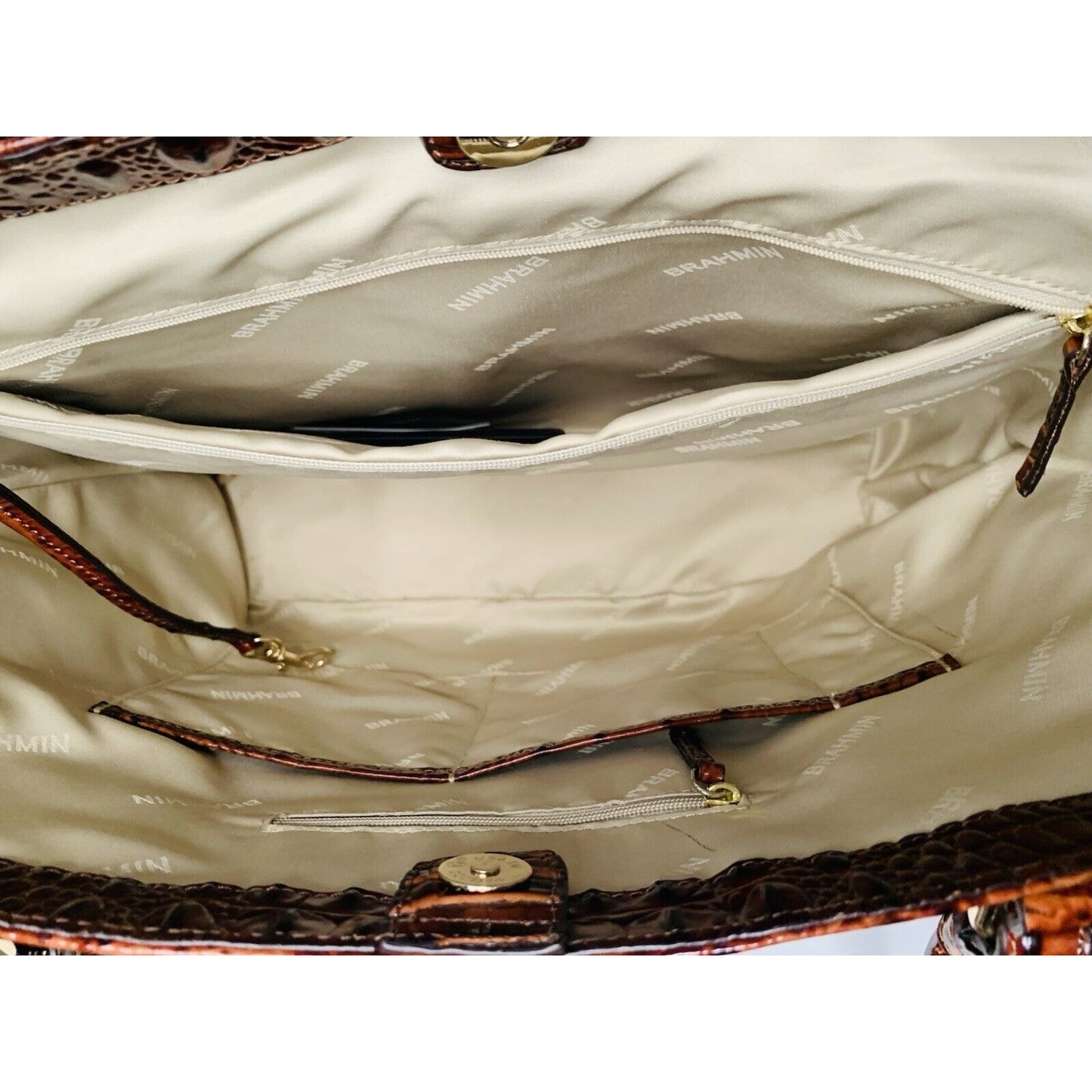 Brahmin Brooke Pecan Pipa Greeting Massachusetts Large Tote Woody New with Tags