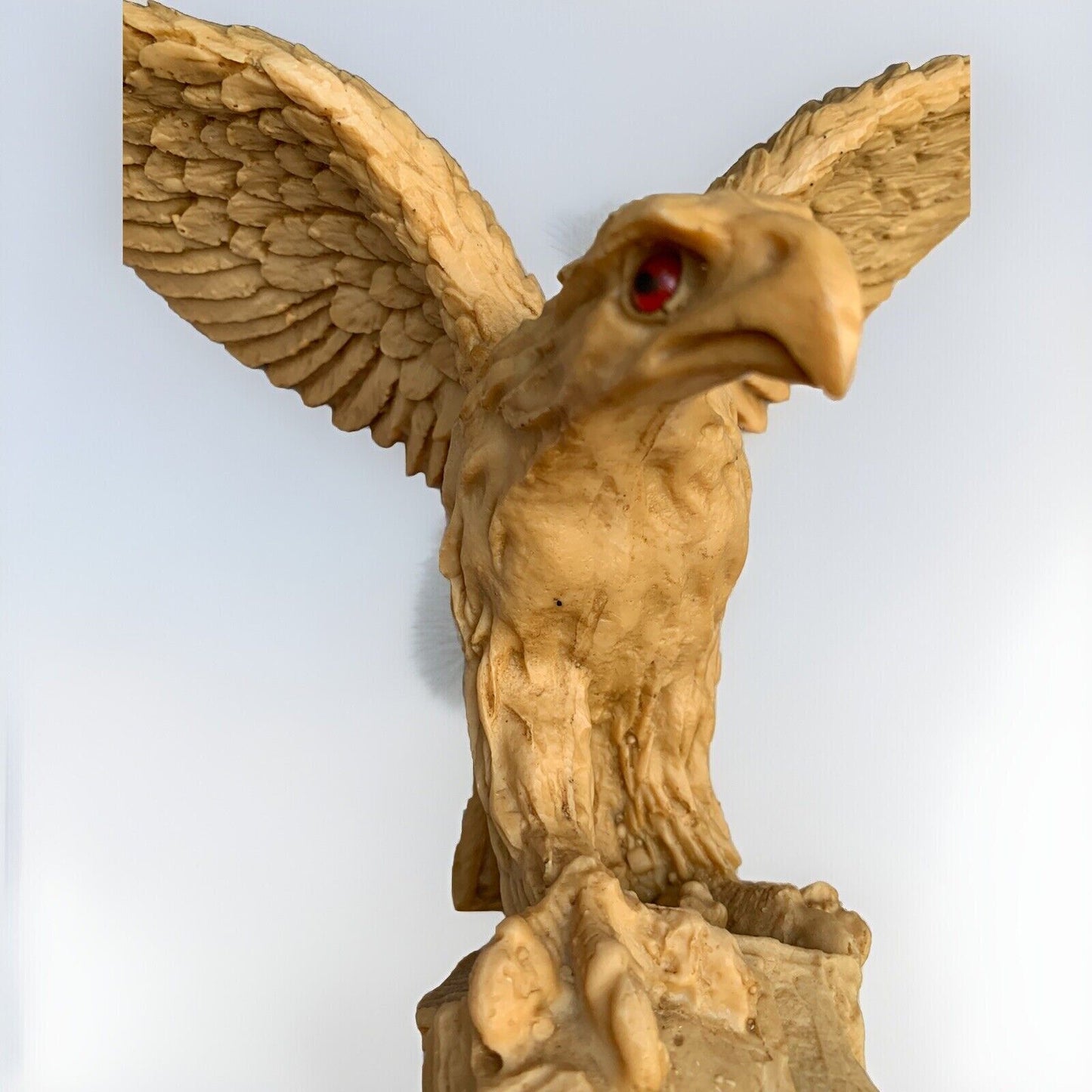 Vintage Eagle Sculpture Statue 12”H 13” Wing Span Red Eyes Soaring Mexico