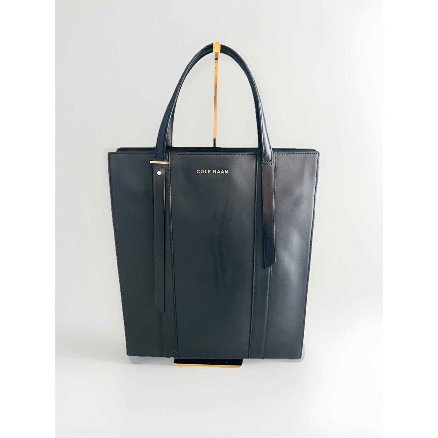 EUC Cole Haan Black Vestry Magazine Leather Tote Bag Handbag