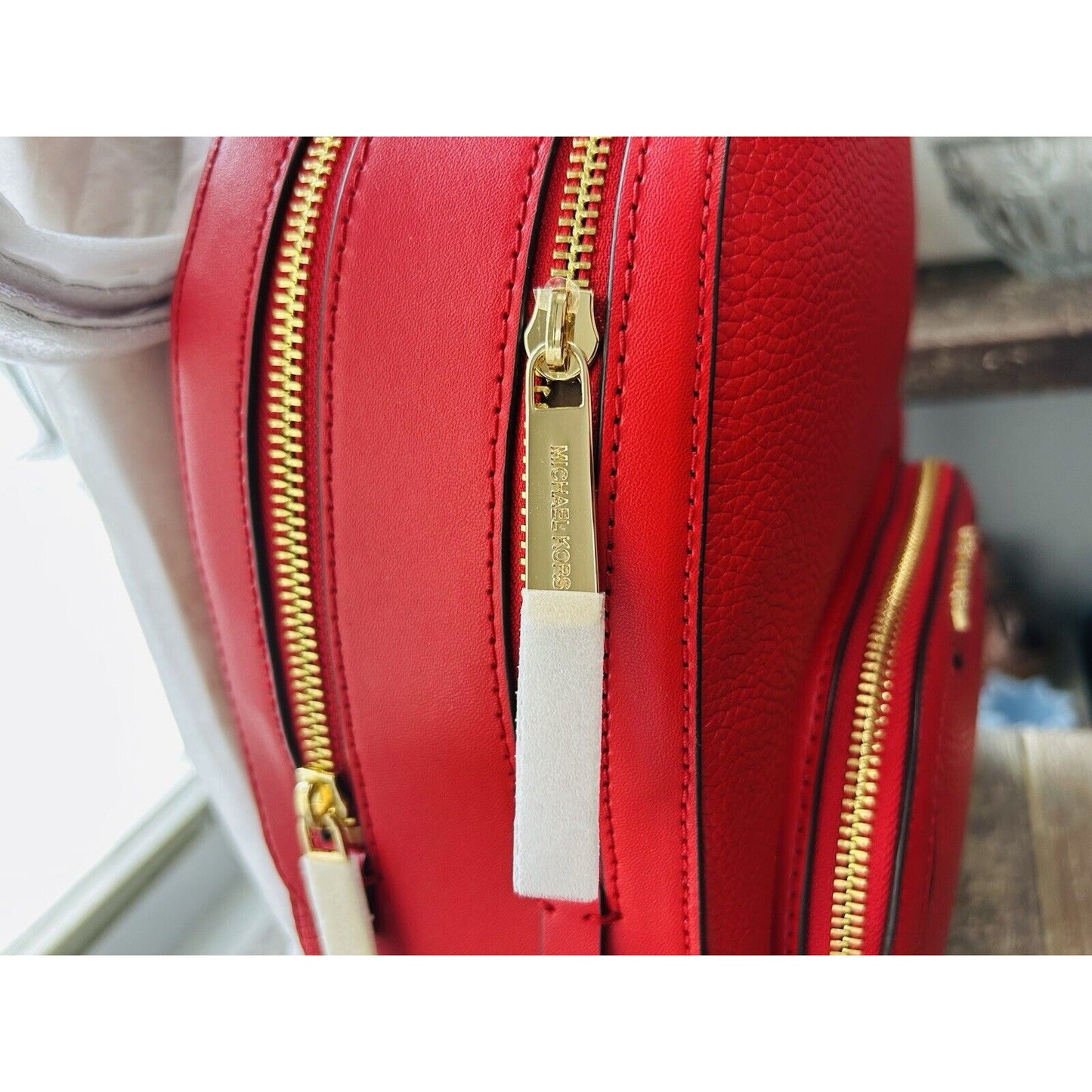 NWT Michael Kors Jaycee Medium Zip Pocket Backpack Leather Bright Red MSRP $498