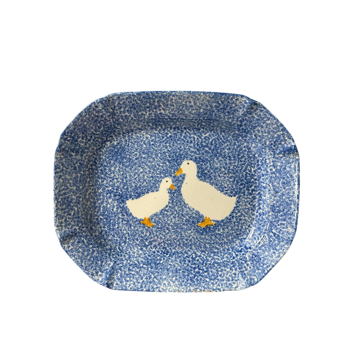 Designcraft Blue & White Spongeware Spatter DUCK 16 x 13 Platter USA LARGE