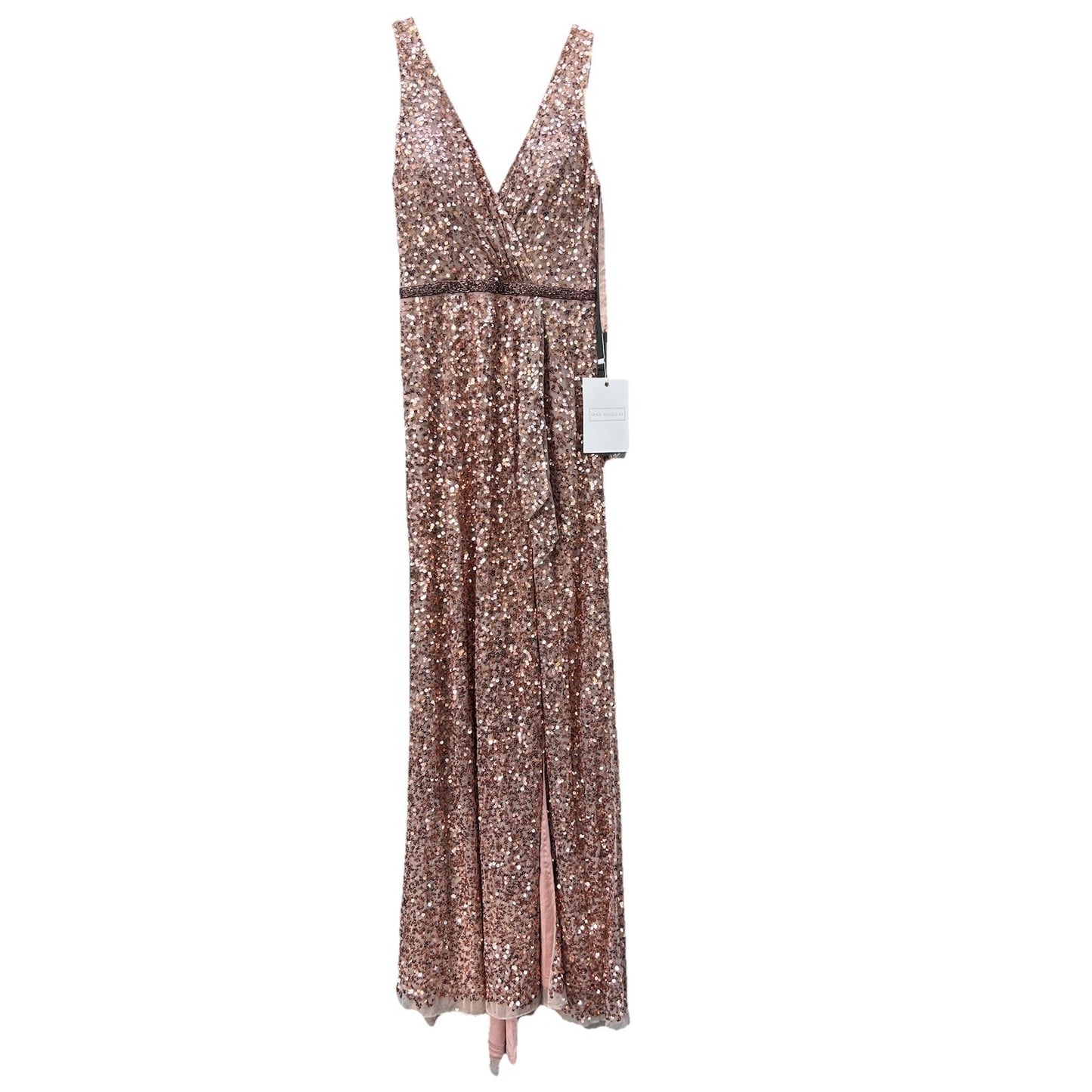 Mac Duggal V-Neck Slit Sequined Wrap Gown Size 4 Rose Copper Prom Dress Wedding