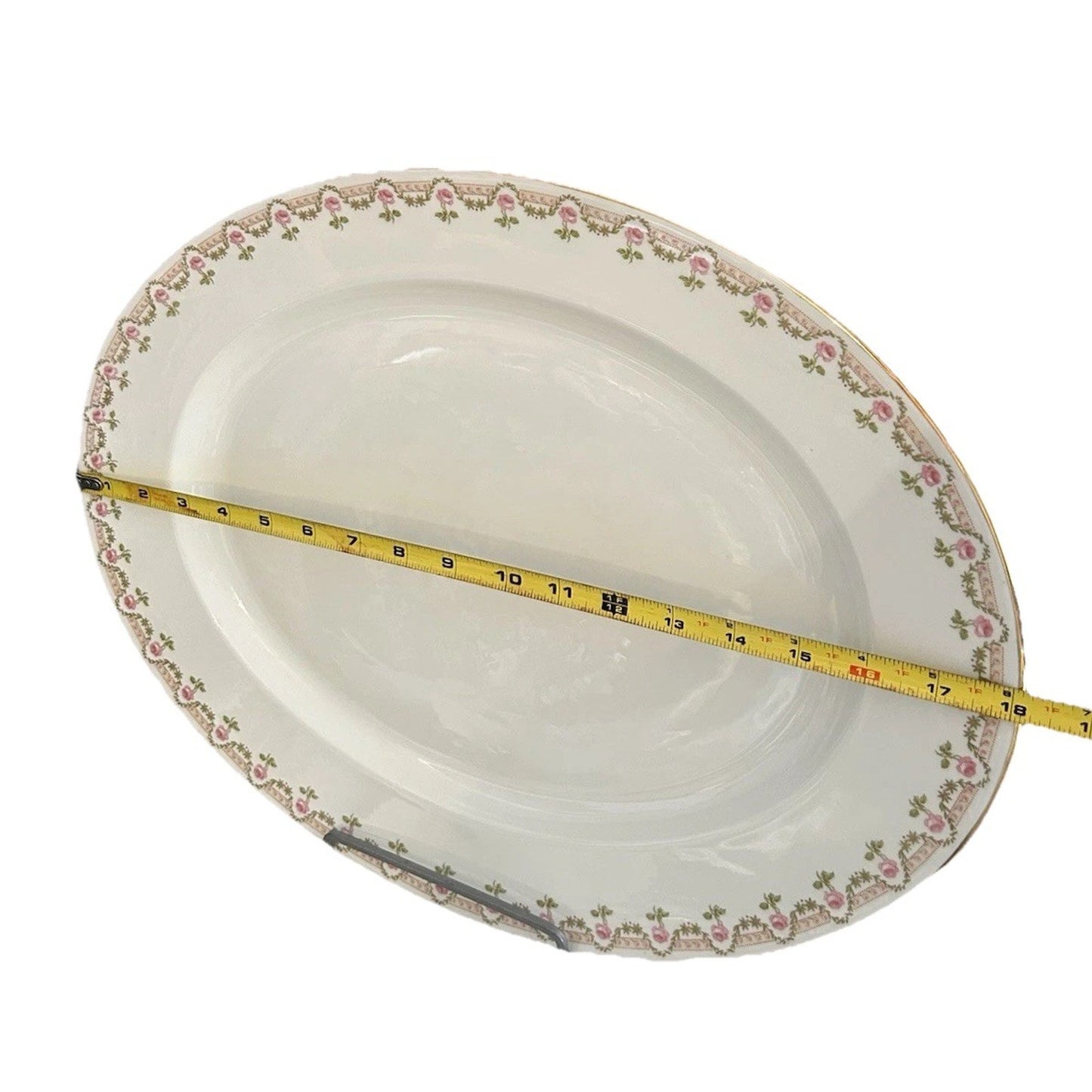 Wm Guerin Limoges Platter 18” Pink Rose Oval Serving Dish GEU19 France Vintage
