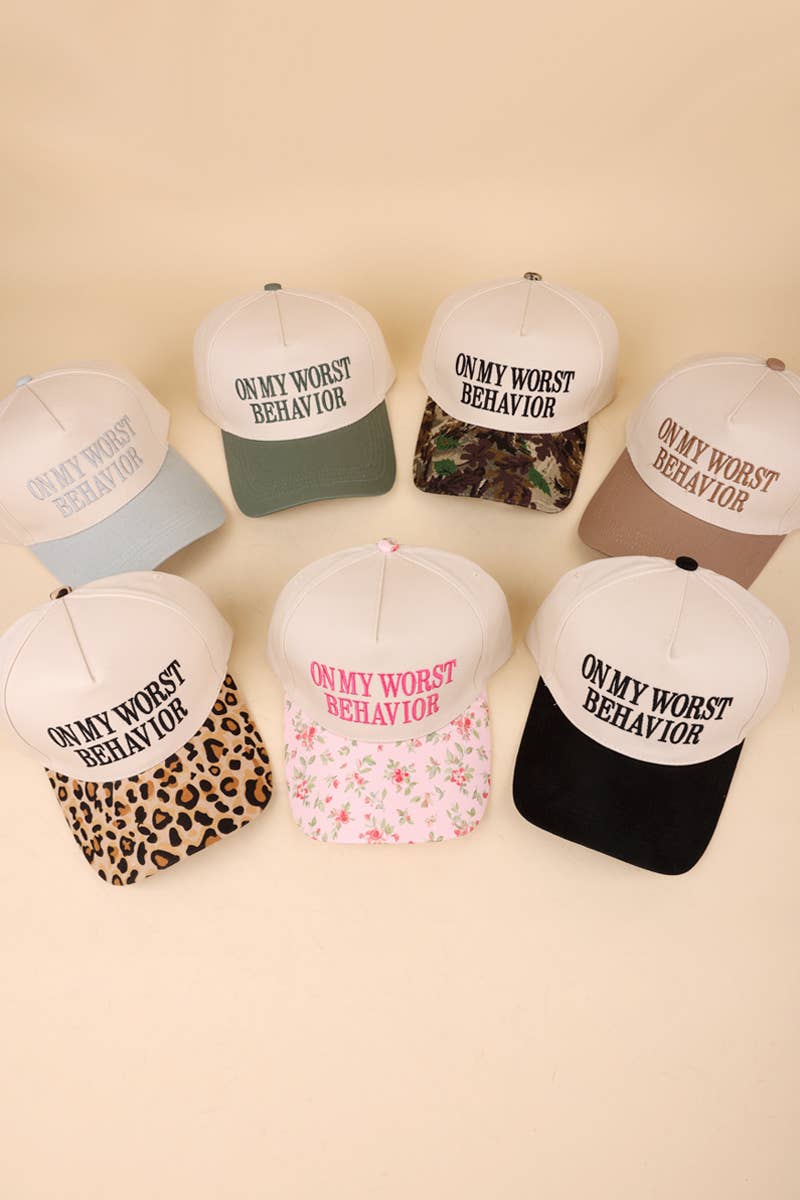 On My Worst Behavior Two Tone Canvas Cotton Cap: DK FOREST / 1(ONE SIZE)