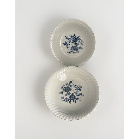 (2) 9" Royal Blue Ironstone Serving Bowls Wedgwood & Co England White Vintage