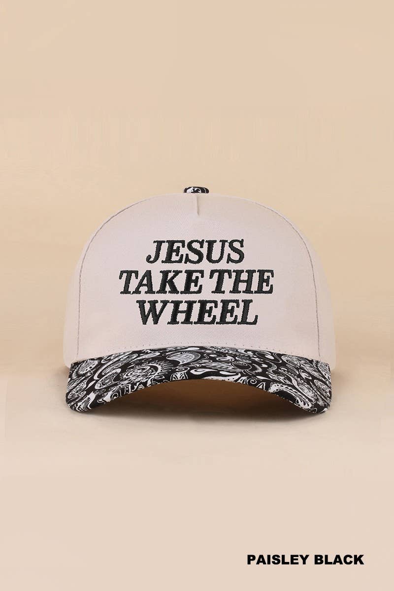 Jesus Take The Wheel Two Tone Snapback Hat: PAISLEY BLACK / 1(ONE SIZE)