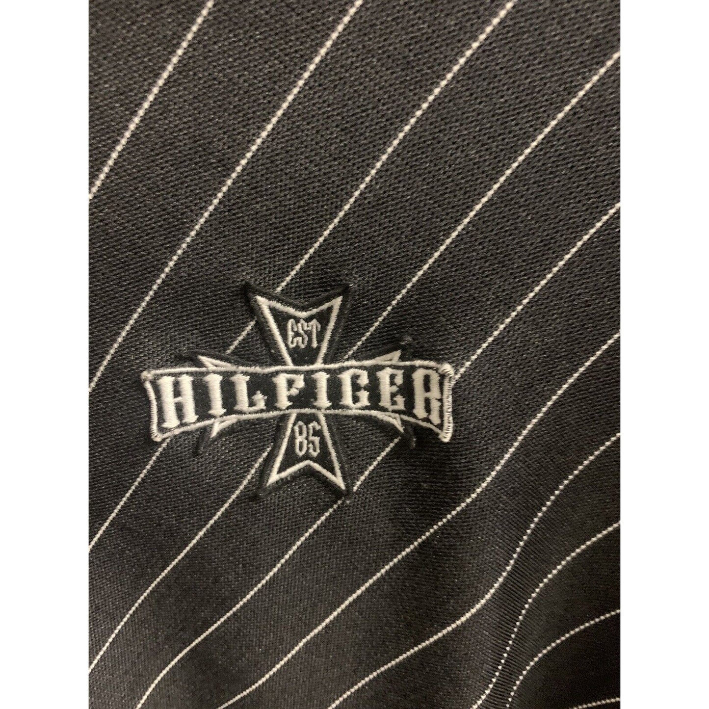 Tommy Hilfiger Vintage Red Label Denim XL Men’s Jacket Black Pin Stripe Full Zip Rock