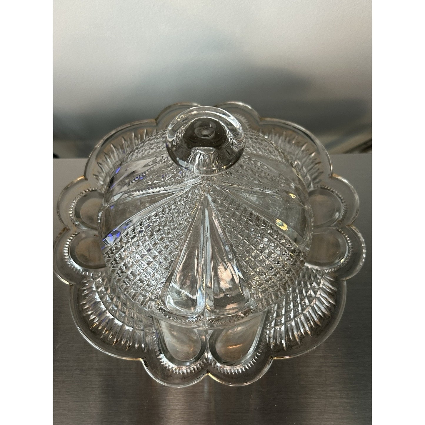Vintage Gold Trim Glass Butter Dish Cheese Dome Cover 2pcs Covered Lid