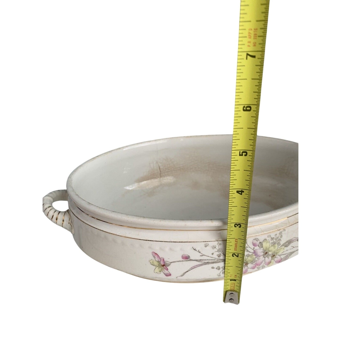 Antique Adamantine China Floral Pattern Covered Serving Dish Pink Yellow Flowers