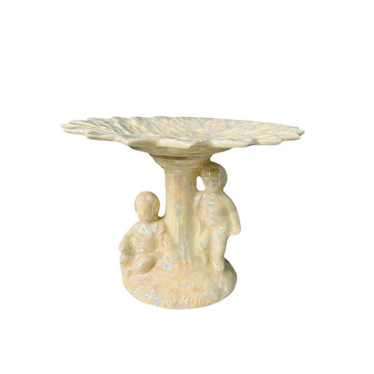 Iridescent Pearl White Pedestal Soap Dish Glazed 2 Children Holder Vintage