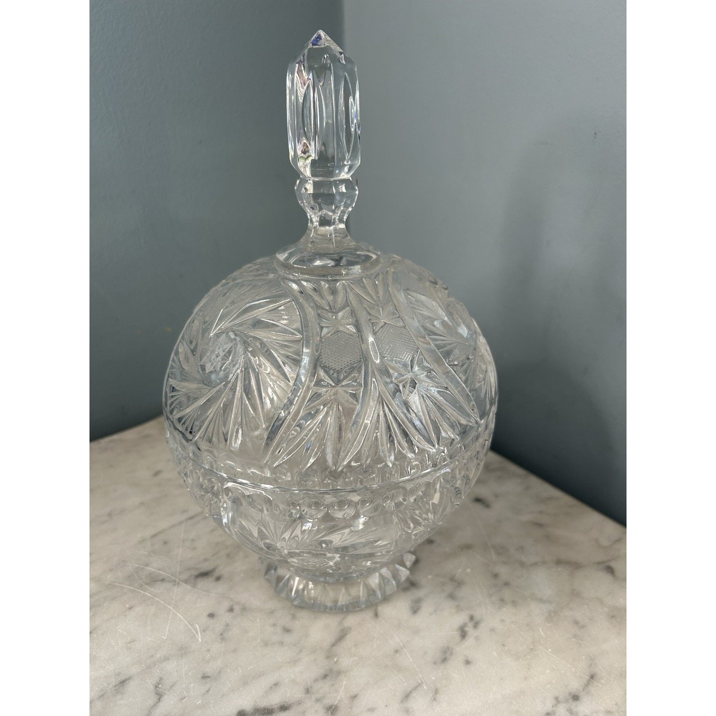 Bohemia Crystal Candy Dish Lidded Vintage Violetta Pinwheel Star of David Clear