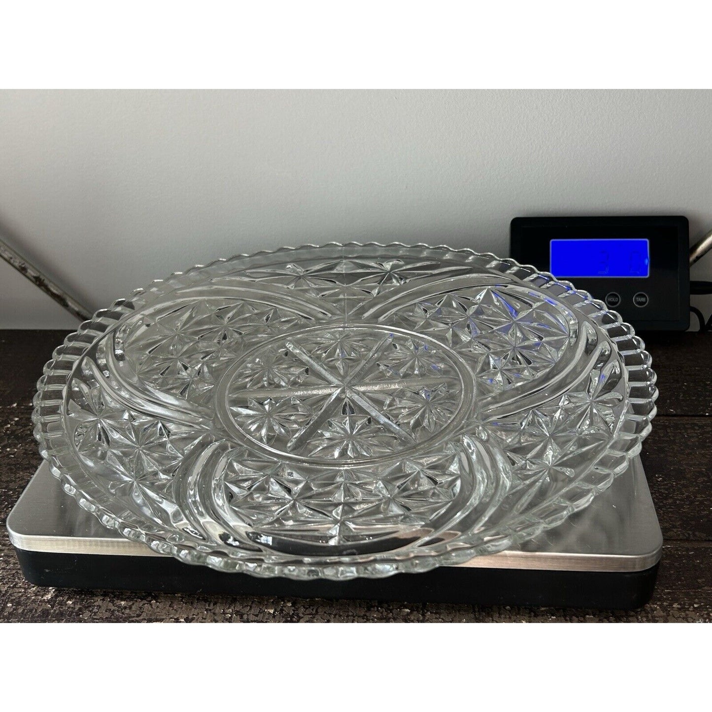 Anchor Hocking Stars and Bars Torte Plate Round Platter Tray Pressed Glass