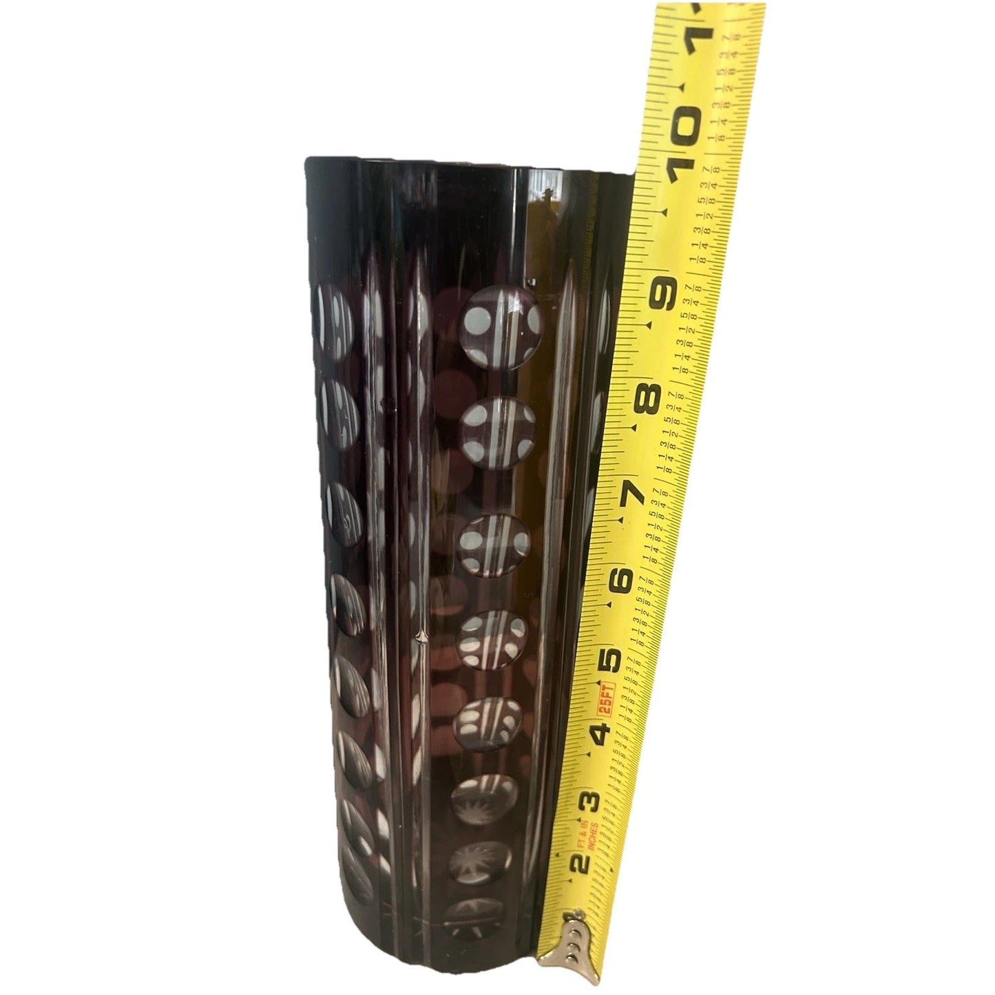 Vintage Purple Bohemian Tall Crystal Vase Amethyst 10” Tall Art Deco Geometric