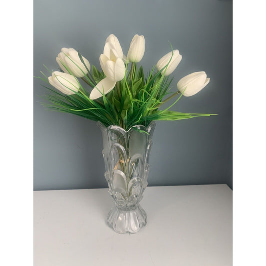 Toscana Bohemia Crystal Vase Layered Flower Petal Design Frosted Accents