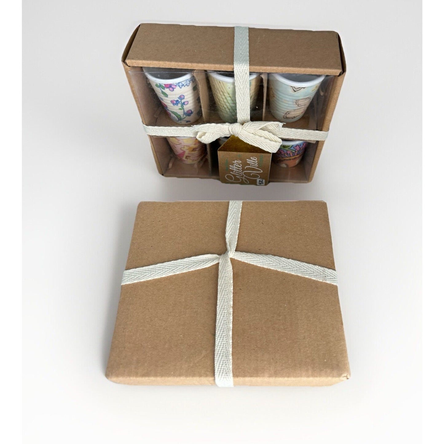 2 Sets of 6 New Glitterville Paris Flea Market Shot Glasses 2.2" Tall Reusable