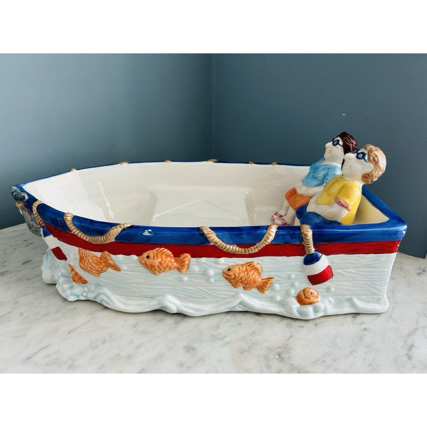 Platter Ceramic Boat Nautical Chip Dip Tray FWC Birthday Party Salsa Dip Beach