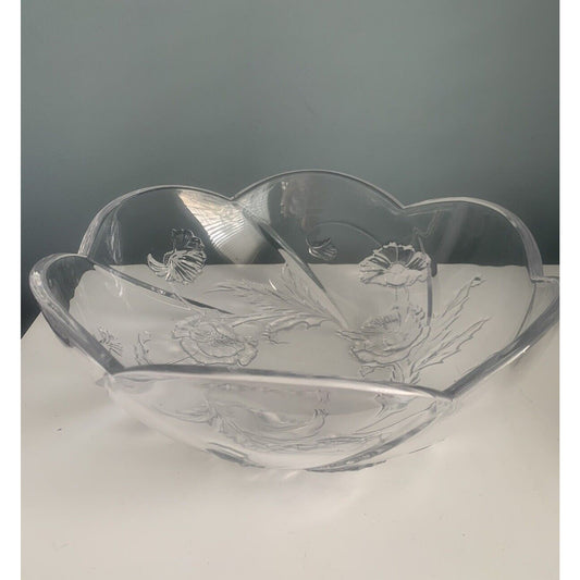11” Savoir Vivre Sculptured Crystal Bowl California Poppies WY101/259 Cut Glass