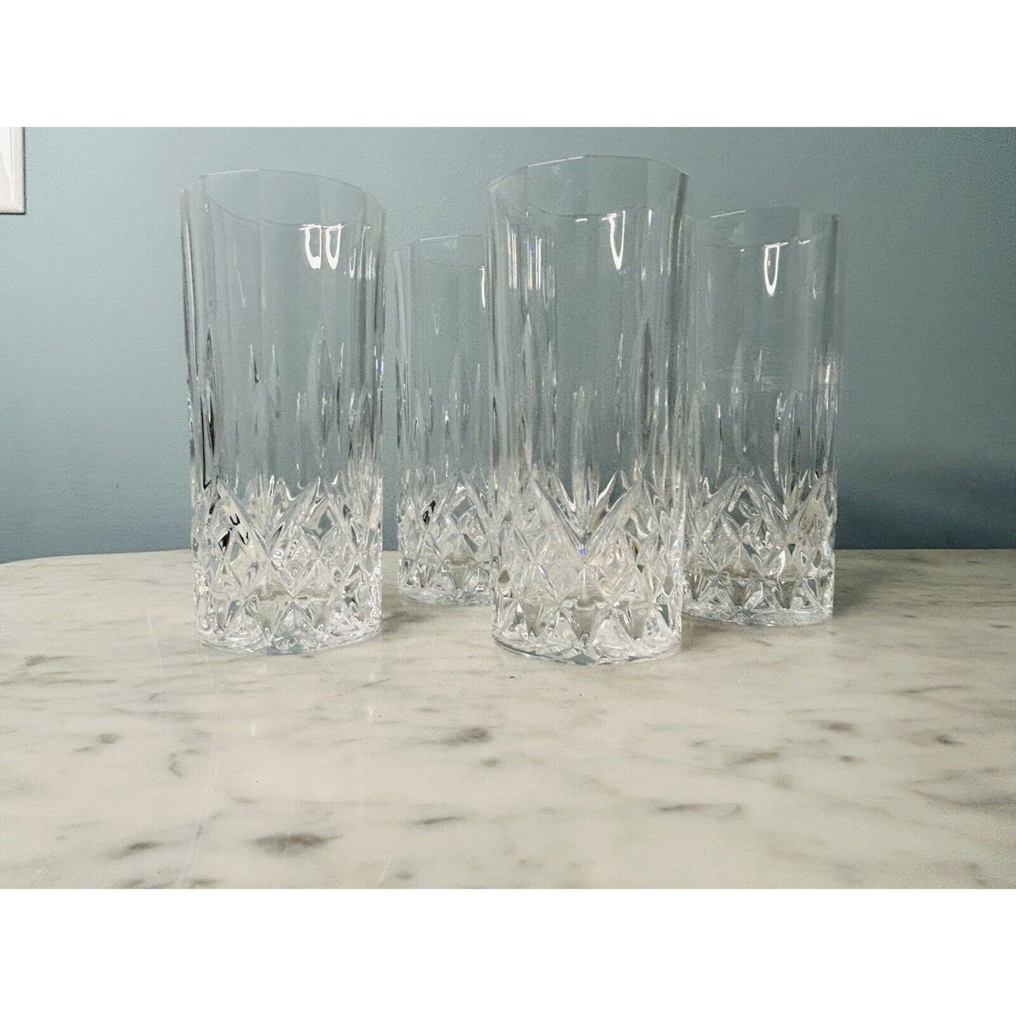 4 Royal Crystal High Ball Glasses Diamond Cut Pattern Height 5 7/8 inch Vintage