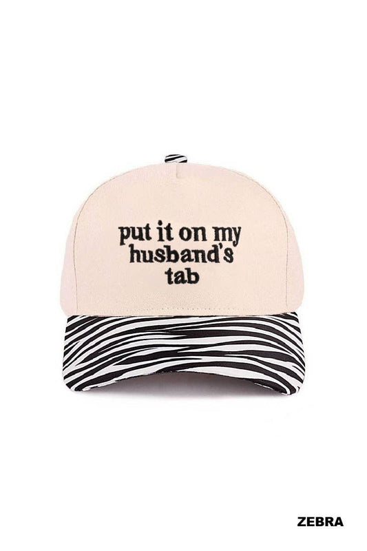 Put It On My Husband's Tab Two-tone Canvas Cotton Cap: ZEBRA / 1 (ONE SIZE)
