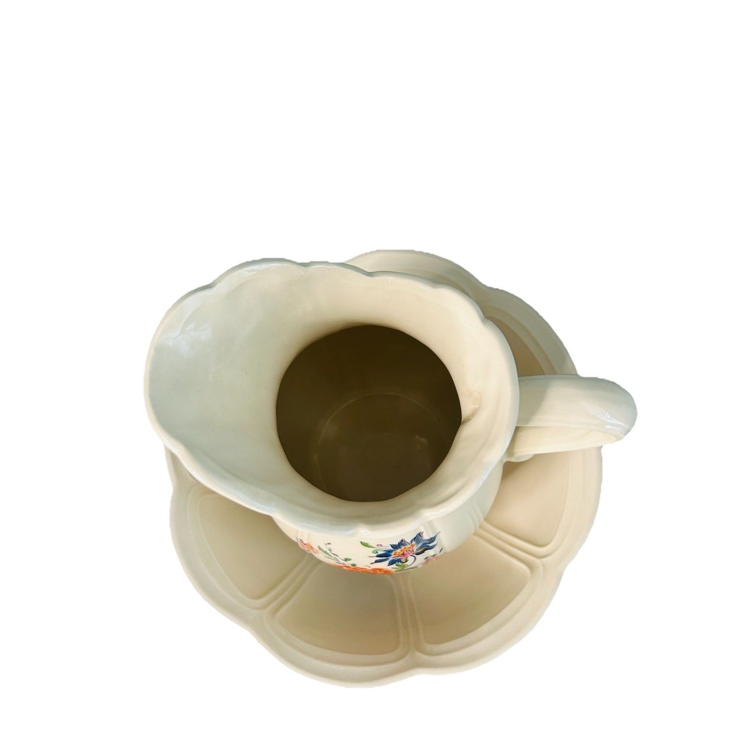 McCoy White Ironstone Pitcher Bowl # 7529 Ribbed & Flower Design Vintage USA