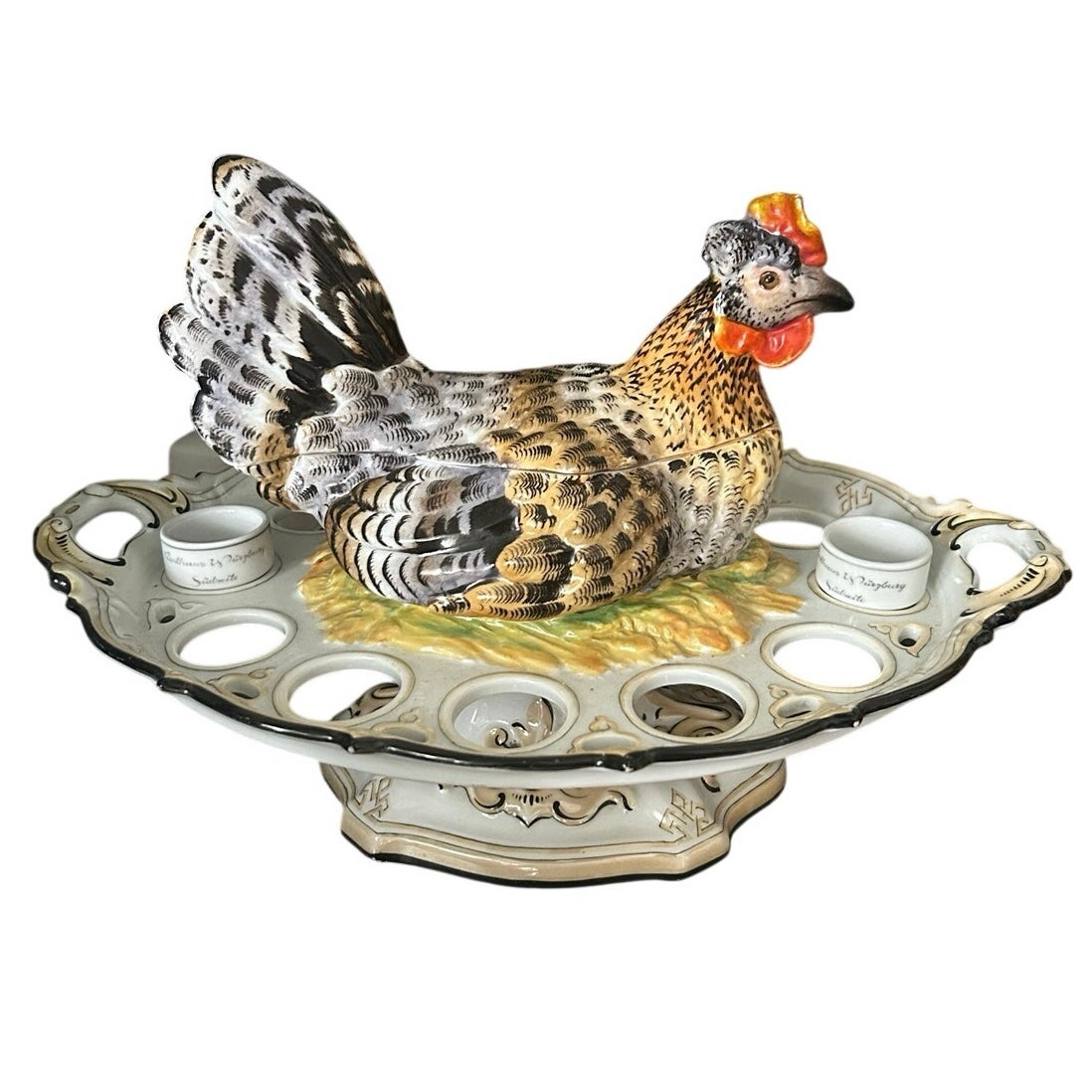 Hen On Nest Antique PORCELAIN TUREEN EGG STAND Hen On Nest HON Germany *READ*