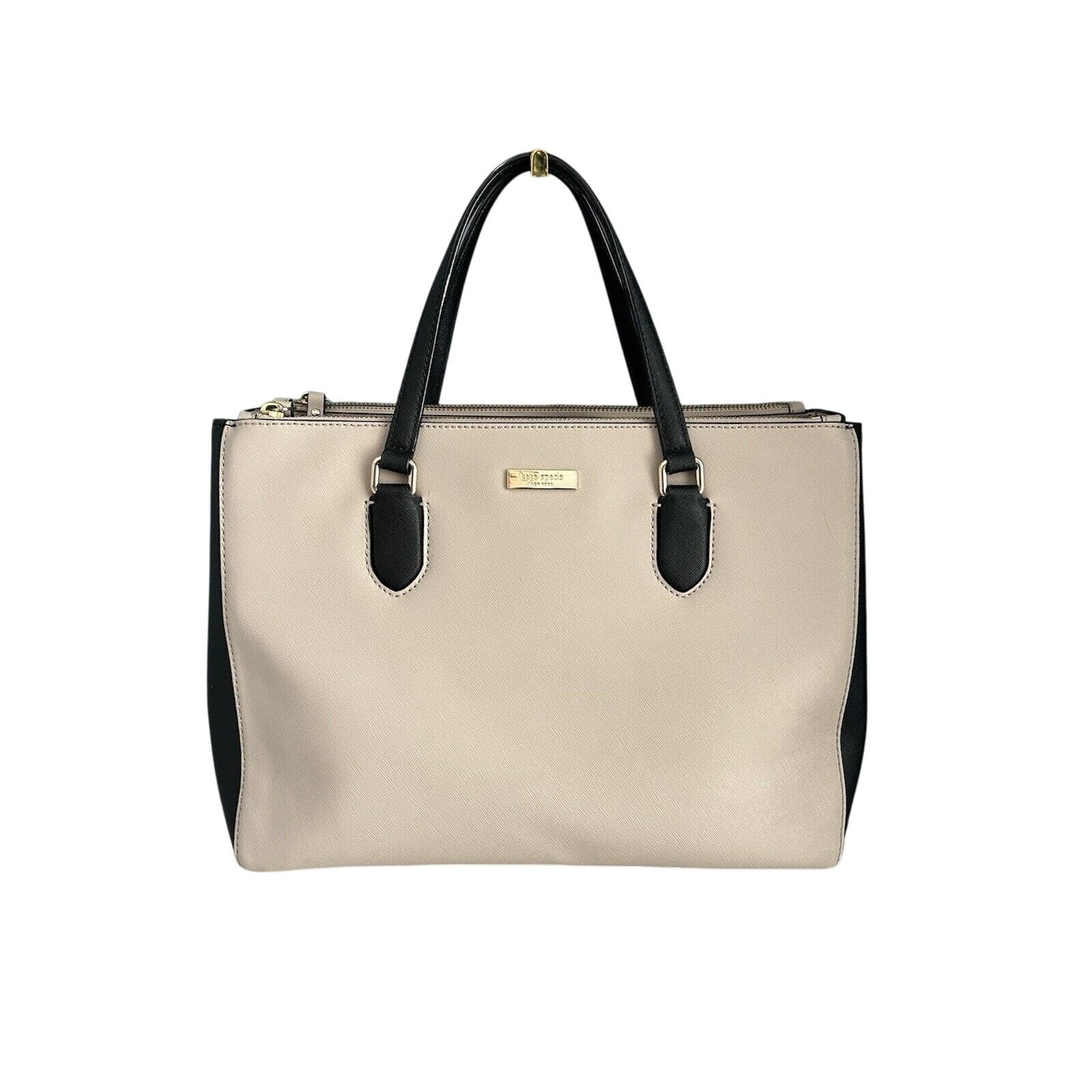 Kate Spade Leighann Laurel Way Leather Satchel Almond Black Handbag Reese