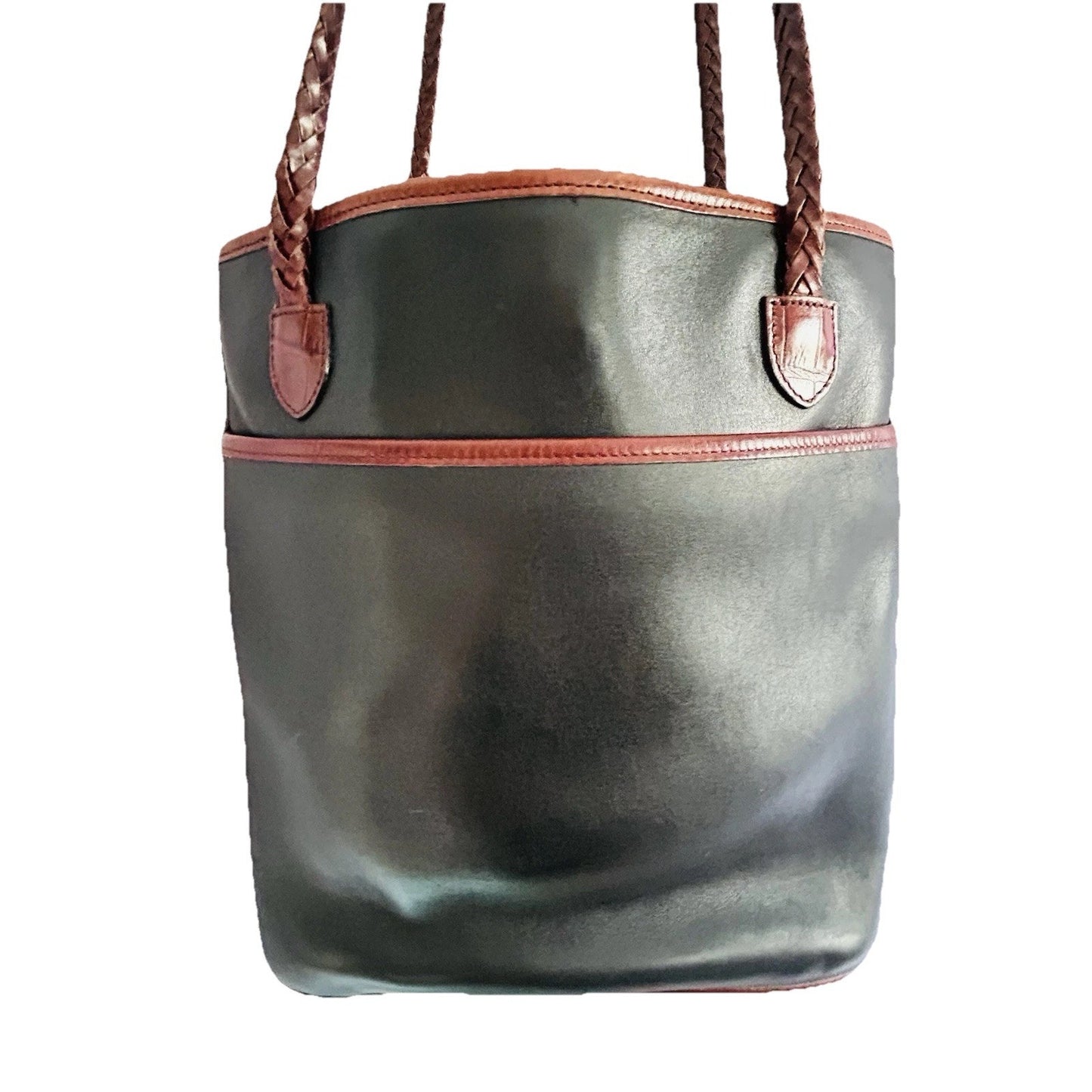 Vintage Brighton Black Leather Caroline Bucket Bag Purse Hearts Brown Croc Tote