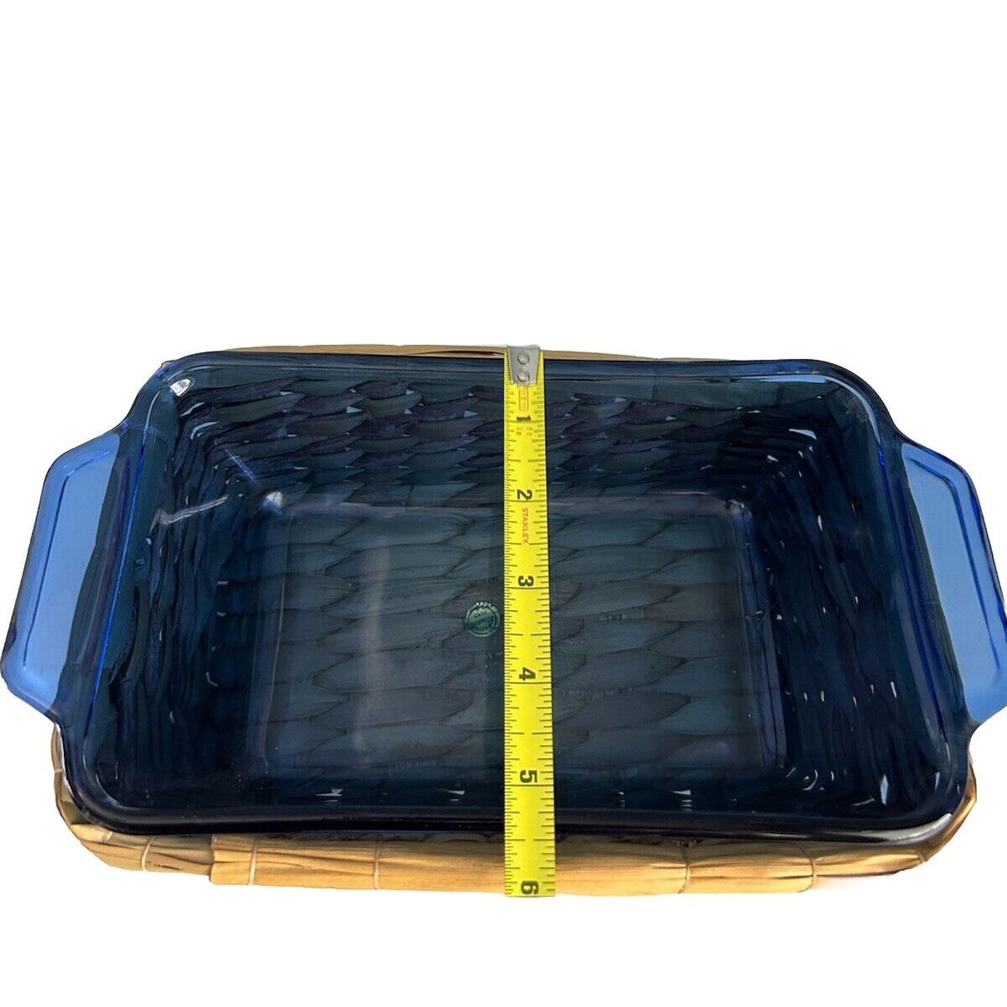 Cobalt Blue Anchor Hocking Loaf Dish 1.5 Qt Baking Pan w/ Woven Serving Basket