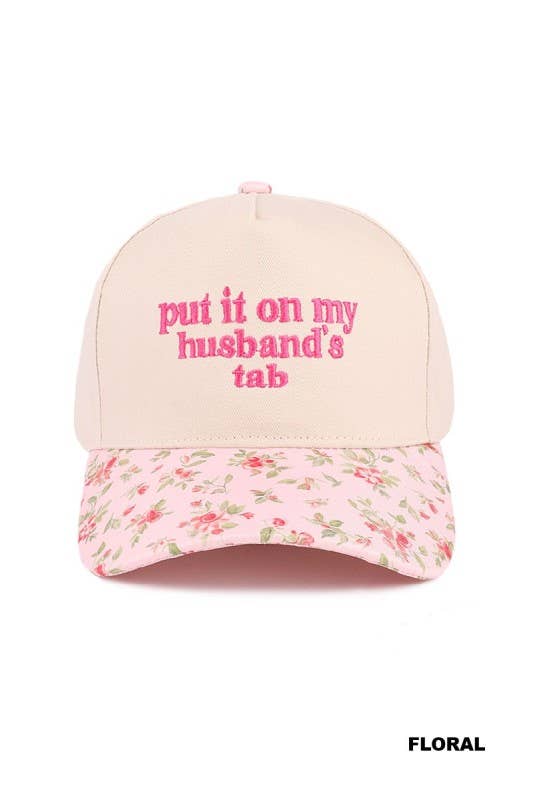 Put It On My Husband's Tab Two-tone Canvas Cotton Cap: RED / 1 (ONE SIZE)