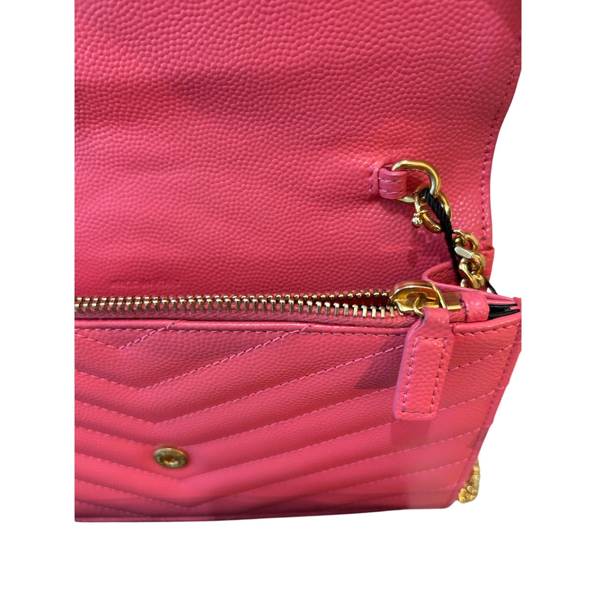 YSL Saint Laurent Grain De Poudre Matelasse Chevron Pink Leather Cross Body Bag