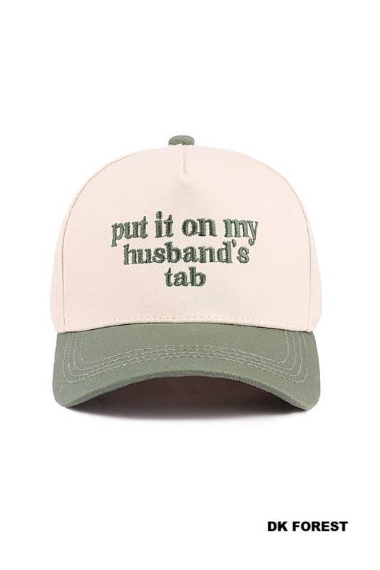 Put It On My Husband's Tab Two-tone Canvas Cotton Cap: ZEBRA / 1 (ONE SIZE)