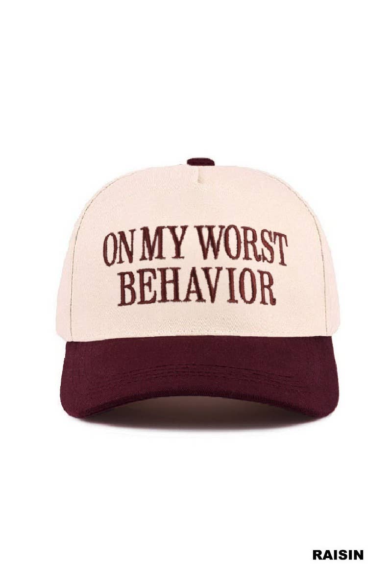 On My Worst Behavior Two Tone Canvas Cotton Cap: LEOPARD / 1(ONE SIZE)