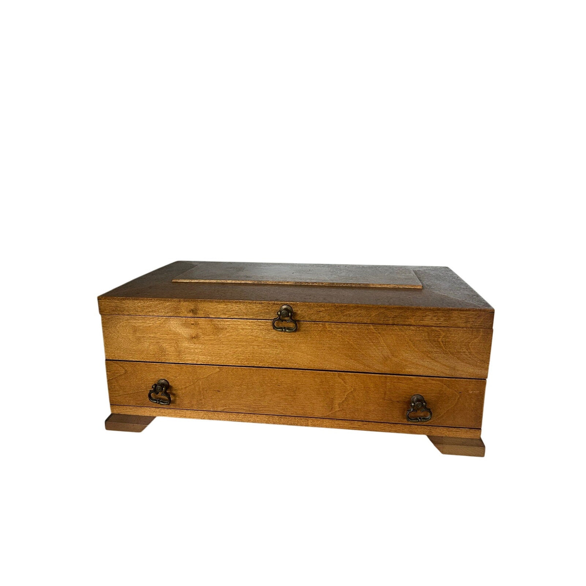Wooden Jewelry Box 16” Drawers Ring Holder Teal Velvet Interior