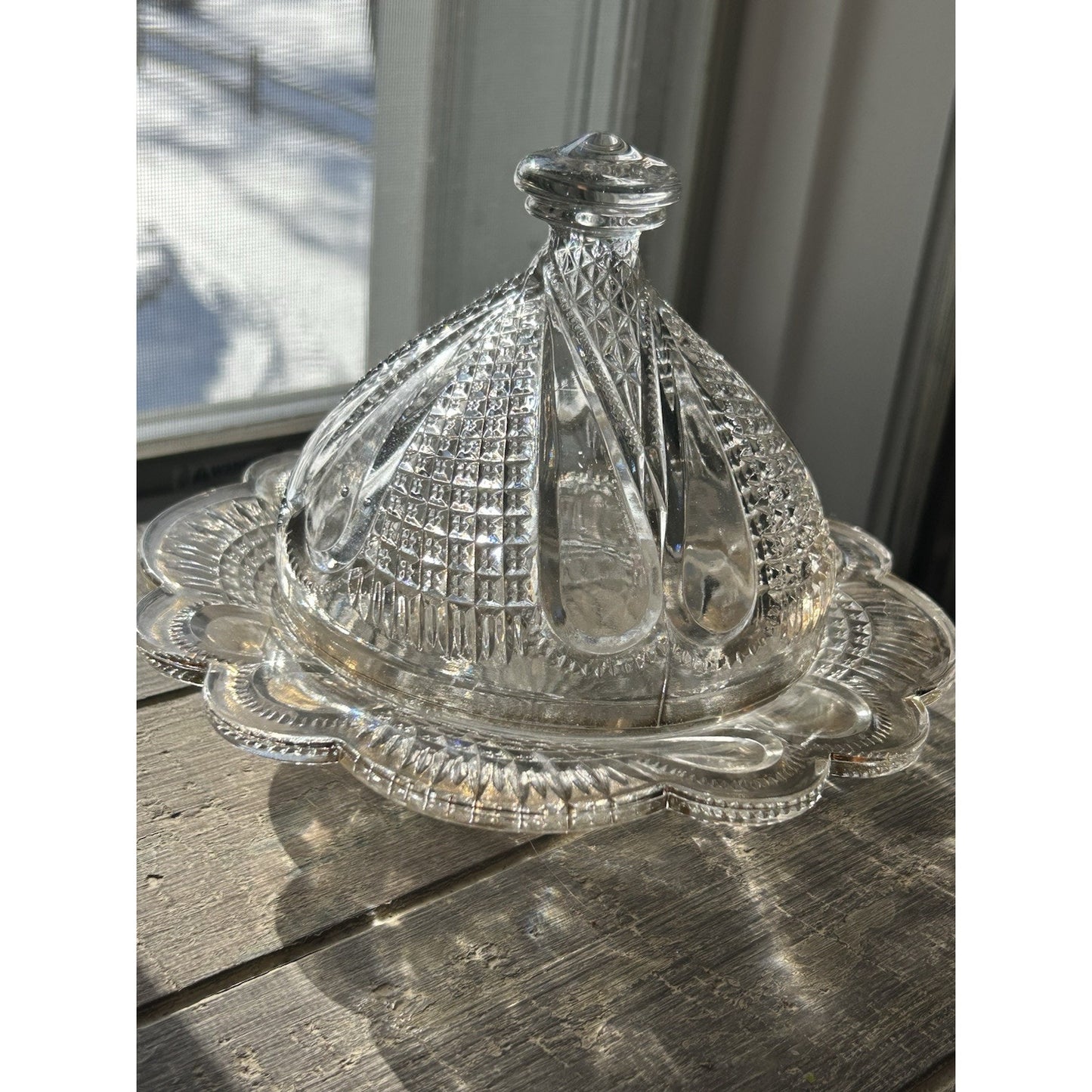Vintage Gold Trim Glass Butter Dish Cheese Dome Cover 2pcs Covered Lid