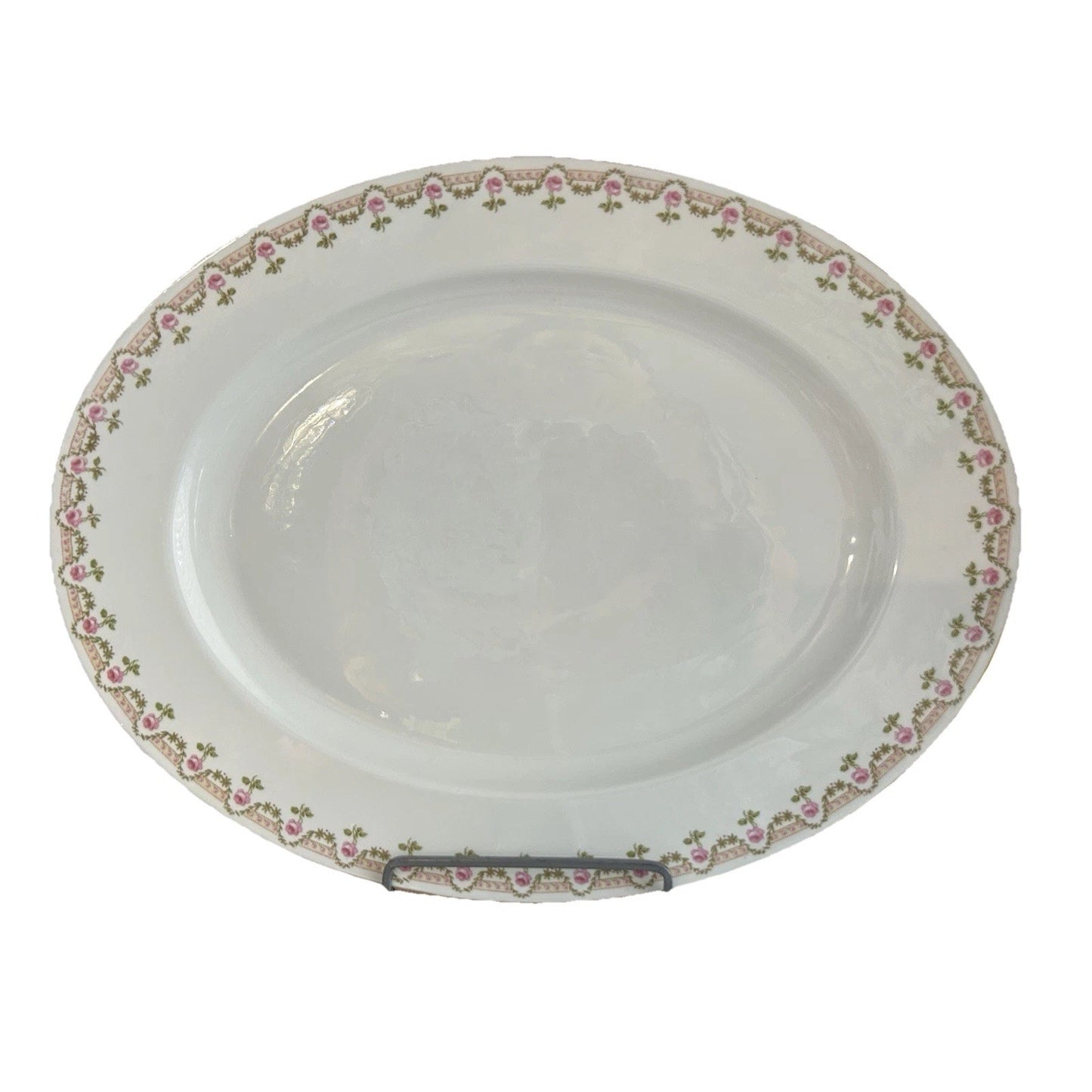 Wm Guerin Limoges Platter 18” Pink Rose Oval Serving Dish GEU19 France Vintage