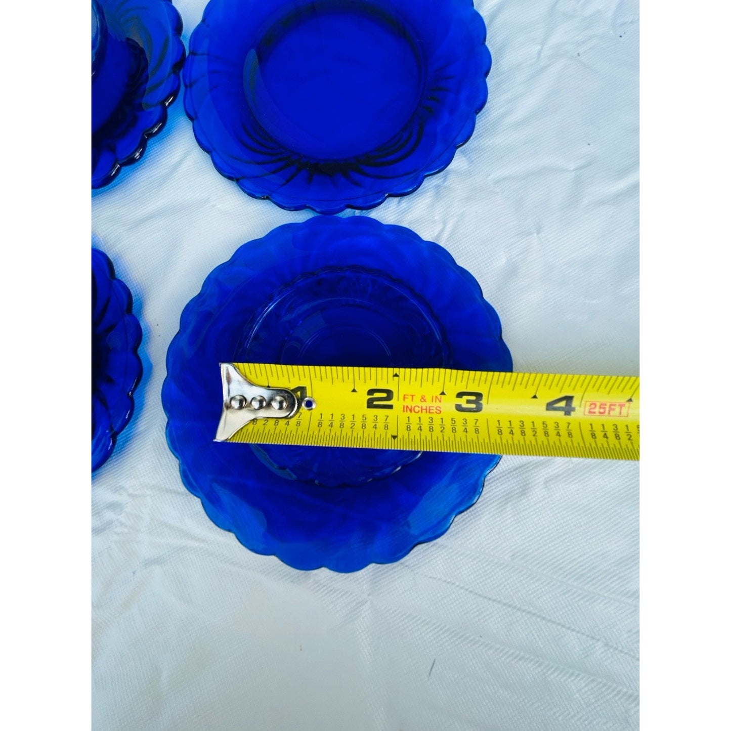 Vintage Doll Size Place Setting Cobalt Blue Glass 4 Plates 4 Teacups 4 Saucers